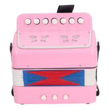 7 Key Beginner Kids Button Accordion with 2 Bass, Easy to Learn, Lightweight Design, Pink