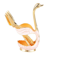 Eleganter Schwan-Legierung Kaffeelöffelhalter mit Gabel – Gold & Weiß