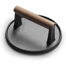 7 Inch Cast Iron Bacon Press and Burger Press, Round Grill Press with Wooden Handle for Even Cooking