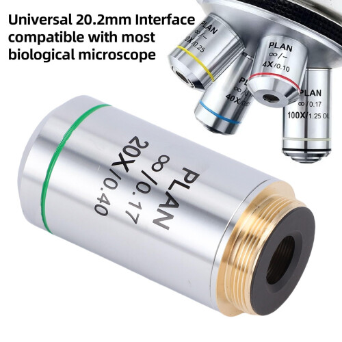 20X Plan Achromatic Microscope Objective Lens, 20.2mm RMS, InfinityCorrected Optics for Lab 2
