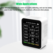 Tragbarer 6-in-1 WiFi Luftqualitätsdetektor für den Innenbereich, 1200mAh, Schwarz/Weiß
