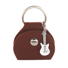 Brown PU Leather Guitar Pick Holder Keychain with Pendant, Compact Pick Storage for Musicians