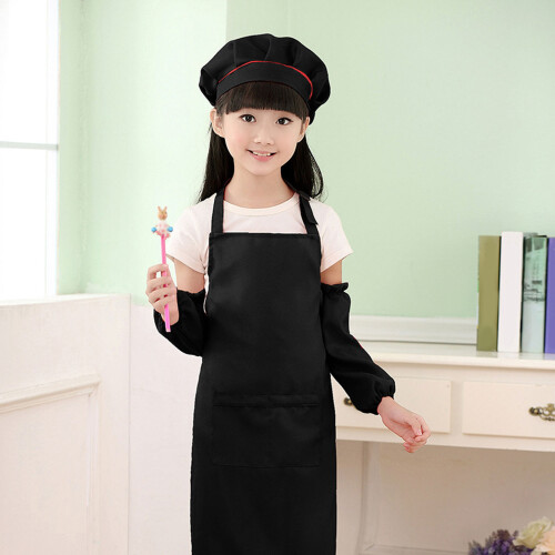 3 Piece Kids Apron Chef Hat Set, Red Black White, Polyester, Comfortable 2