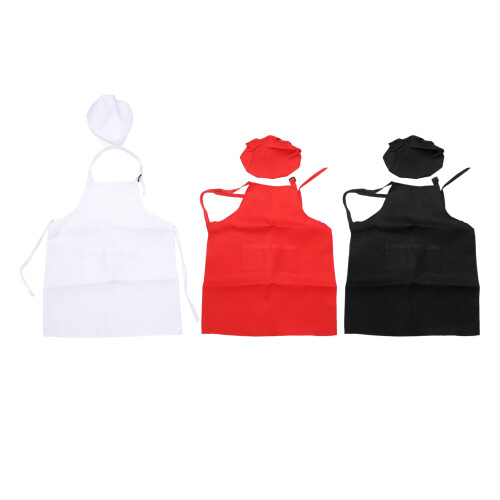 3 Piece Kids Apron Chef Hat Set, Red Black White, Polyester, Comfortable 1