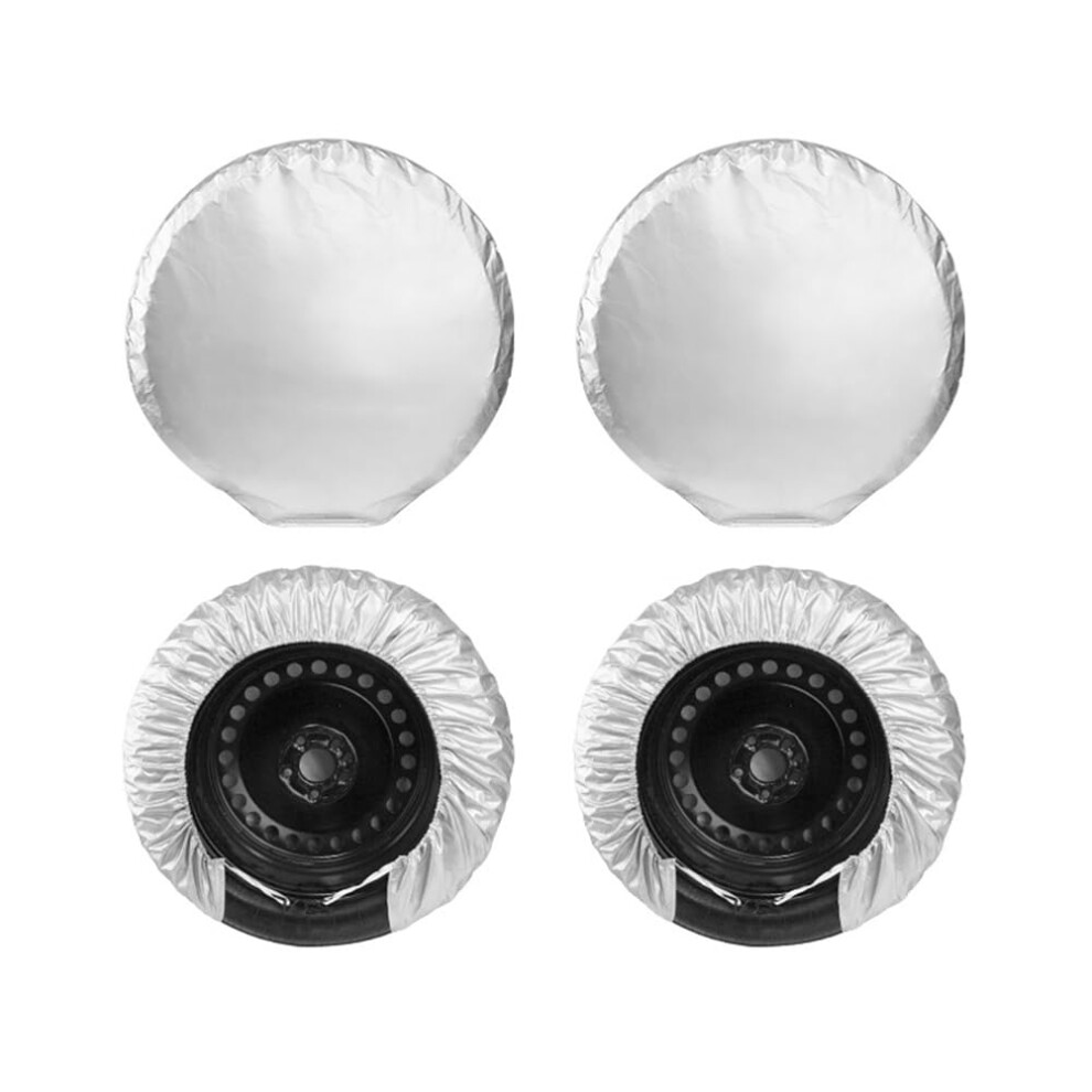 Silver Rv Tire Covers Waterproof Antiuv Sun Shield For 2729 Inch Wheels, Spare Tire Protectors, 4 Pack