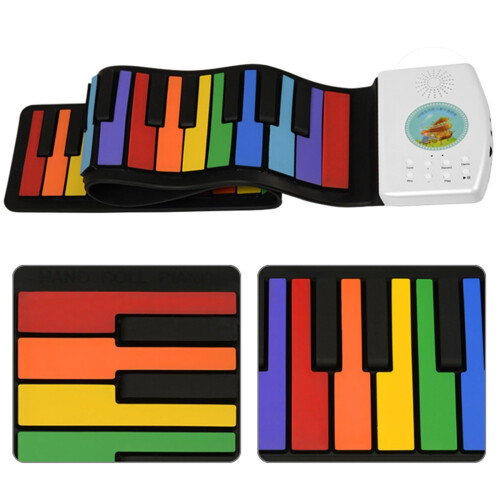 Portable Electronic Keyboard 49 Key Roll Up Piano with Speakers and Microphone Input Rainbow 2