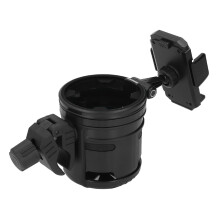Porta-taza y teléfono negro para cochecito, rotación de 360, con dos ranuras para biberones, para patinete