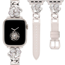 Leather Band for Apple Watch Women 38mm 40mm 41mm 42mm Elegant Slim Starlight Strap with Charms for Series 11 10