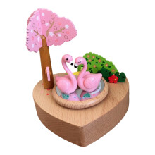 Handmade Wooden Music Box with Flamingo Design, Vintage Rotating Gift for Girls, Wife, Friends