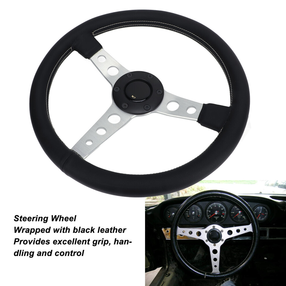 Leather 14In Steering Wheel Detail Black/White 7055741010972