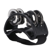 Foot Tambourine with Bright Jingle Sound and Comfortable Strap for Guitar and Drums Black