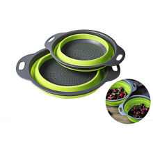 Juego de 2 coladores de cocina de silicona, cómodos y seguros para escurrir pasta, verduras y frutas (2 piezas). Diseño ergonómico.