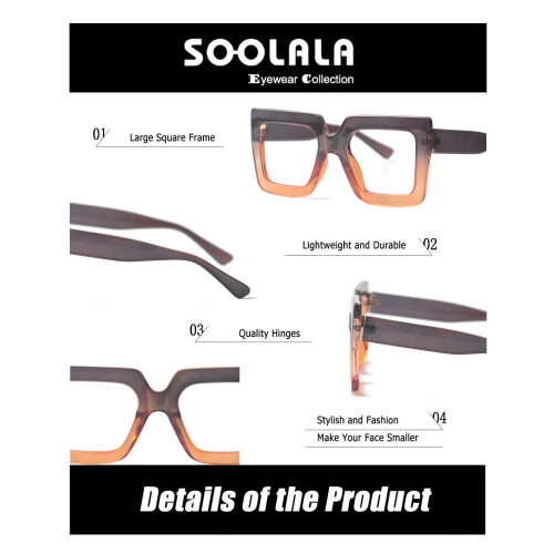 Blue Light Blocking Reading Glasses for Women +2.5 Large Square Frame Gradient Tea Tint 2