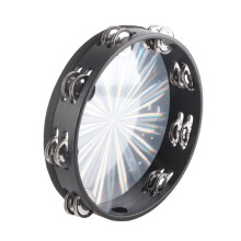 10 Inch Double Row Tambourine with Metal Jingles Clear Resonant Sound Flower Design Handheld Drum