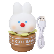 Nattlys med tegneseriekanin og myke lysfarger, USB-oppladbar silikonlampe med berøringskontroll og 30-minutters timer, multifunksjonell nattbordlampe