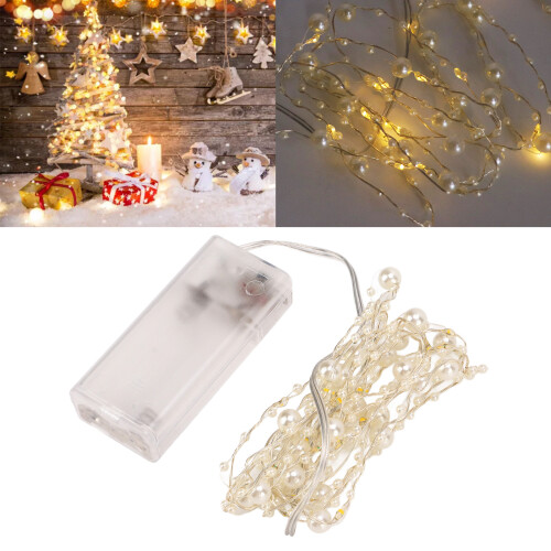 4pcs White Pearls Beads String Lights, Low Voltage LED Decorative Decorative