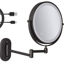 8 Inch Wall Mounted Makeup Mirror with LED Lights, 1X 3X 10X Magnification, USB Rechargeable, Touch Control, Extendable Arm