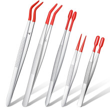 5 PCS Stainless Steel Tweezers Set with Rubber Tips, Long Precision Tools for Crafts and Jewelry