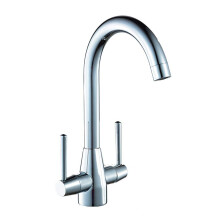 Kitchen Mixer Tap Chrome Faucet, Solid Brass Dual Lever 360 Swivel Spout, Leak Ceramic Cartridge