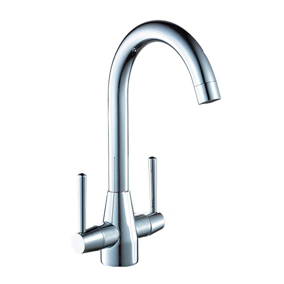 Kitchen Mixer Tap Chrome Faucet, Solid Brass Dual Lever 360 Swivel Spout, Leak Ceramic Cartridge 9455672310338