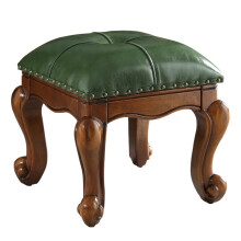 Leather Foot Stool with Solid Wood Frame, Upholstered Ottoman Footrest for Living Room or Bedroom, Green