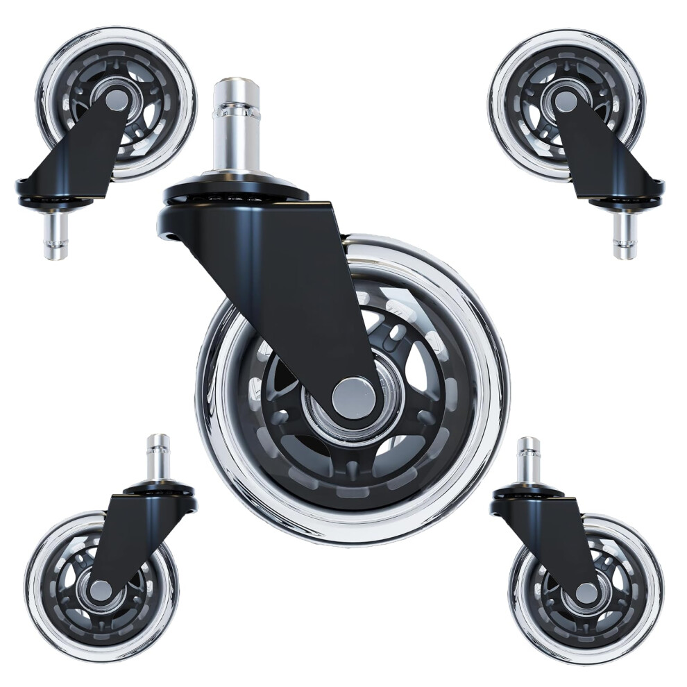Office Chair Wheels Set Of 5, Heavy Duty Rollerblade Style Casters, Smooth Rolling Floor Protection 9053599365655