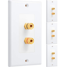 4 Pcs Single Gang Speaker Wire Wall Plate with Banana Plugs, White, GoldPlated Terminals for Home Theater