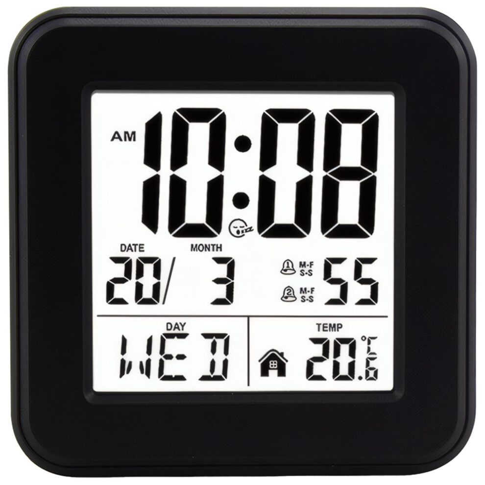 Digital Alarm Clock With Large Display, Backlight, Snooze, Temperature And Date For Travel, Black