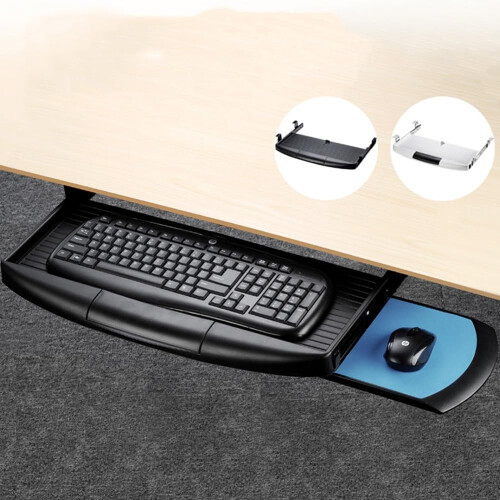Under Desk Keyboard Tray with 360 Rotating Mouse Platform, Ergonomic Wrist Support, Black 1
