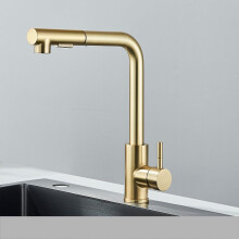 Brushed Gold Pull Out Kitchen Faucet Stainless Steel with Sprayer Hot Cold Mixer Tap