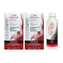 (2-Pack + Developer) Wella Color Charm Permanent Haircolor 7R/810 Red Red