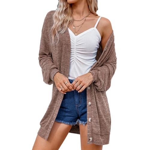 Γυναικείο Casual Chic Cardigan Top Ελαφρύ Μακρυμάνικο Ανοιχτό Μπροστά με Κουμπώματα προς τα