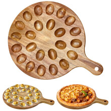 Acacia Wood Deviled Egg Tray and Wooden Serving Board, 2 in 1 Reversible Design, 24 Egg Capacity