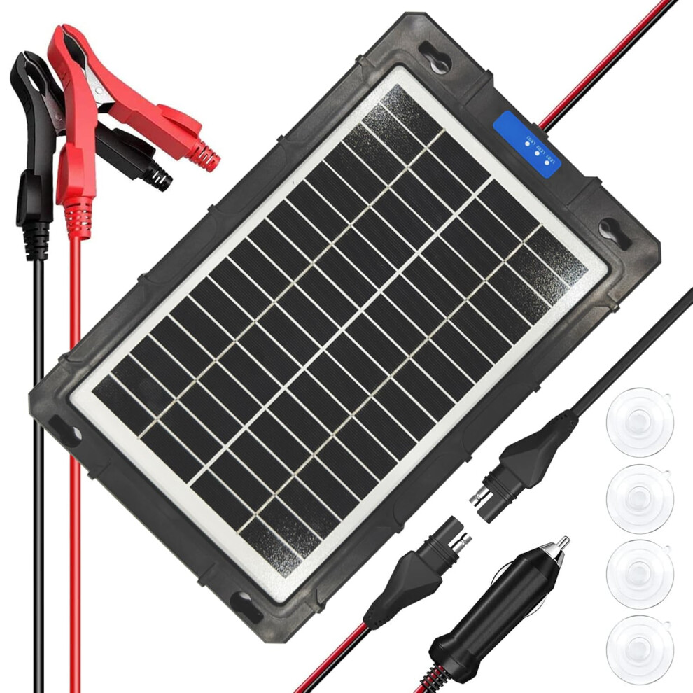 12V Solar Battery Charger With Mppt Controller, Waterproof 10W Maintainer For Car Rv Boat Motorcycle 9174973933342