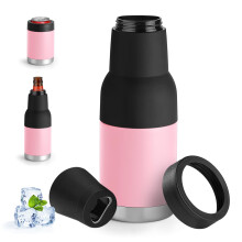 Insulated Stainless Steel Can Cooler and Beer Bottle Holder, 3 in 1 with Opener, Fits 12oz16oz, Pink