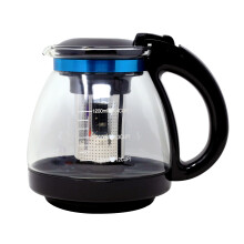 1500ml Glass Teapot with Stainless Steel Infuser & Lid Loose Leaf Black Modern