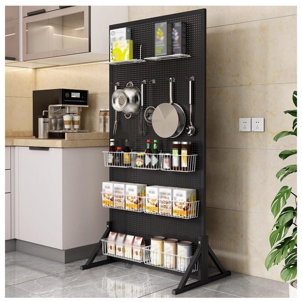 Pegboard Tool Organizer, Doublesided Metal Storage Rack With 20 Hooks And Casters For Workshop 9169991978598