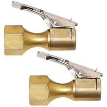 2 Pack Heavy Duty Brass Tire Inflator Air Chuck with Secure ClipOn Locking, 1/4 Inch NPT