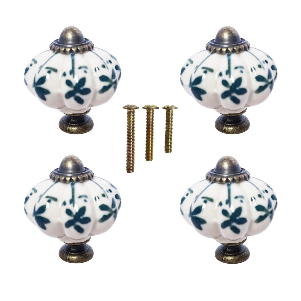Ceramic Cabinet Knobs Vintage Pumpkin Design Drawer Pulls For Dresser Or Cupboard 4 Pack 9092120802856