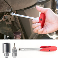 Socket Wrench with Folding THandle, 3/8 Inch Drive, Magnetic Bit Holder, Dual Function, Red Grip