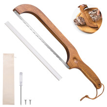 Bread Knife with Serrated Blade and Wooden Handle, Bow Sourdough Cutter for Uniform Thin Slices
