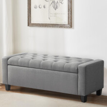 Storage Ottoman Bench with Hidden Compartment, 48in Upholstered Bedroom and Living Room Seat, Grey