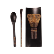 Matcha Whisk Set with Chashaku Spoon Tray – Handcrafted Bamboo Ceremonial Tea Kit Black
