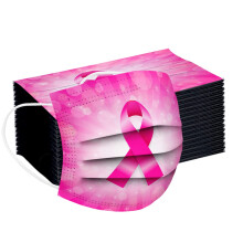 Pink Ribbon Disposable Face Masks 50 Pack, Breast Awareness 3 Ply with Elastic Ear Loops