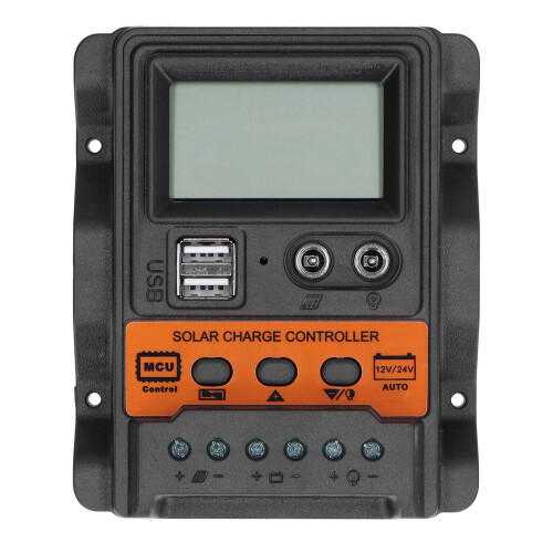 20A Solar Charge Controller with LCD Display and Dual USB, 12V/24V Auto Compatible, Advanced Safety Protection