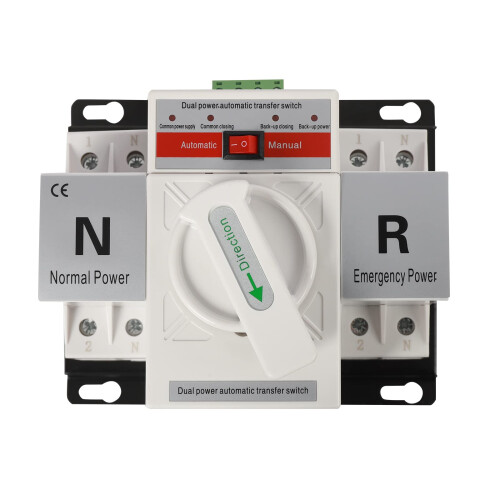 Automatic Transfer Switch 63A 2 Pole Dual Power Generator Changeover with Manual Override and Indicators