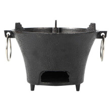 Cast Iron Charcoal Grill 26cm for Camping and BBQ, Compact Outdoor Stove with Even Heat Distribution
