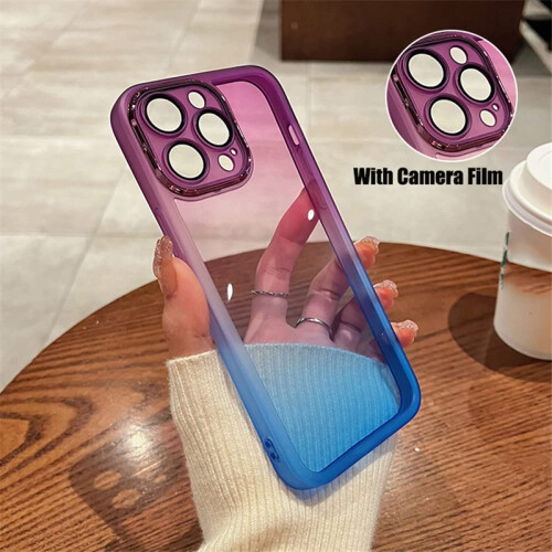 Gradient Rainbow Clear Silicone Protective Case Cover with Camera Protector T5 for iPhone 13 Pro Max 2