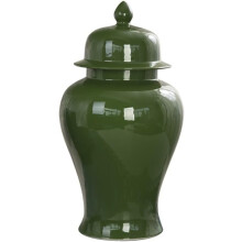 Green Ceramic Ginger Jar with Lid Handmade Oriental Vase for Home Decor and Versatile Storage