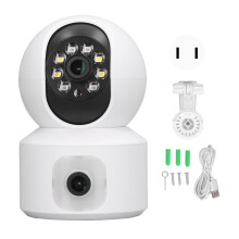 Wireless Security Camera For Indoor Use With Dual Lens Night Vision Motion Detection Two Way Audio Cloud Storage WiFi Connectivity Real Time Alerts